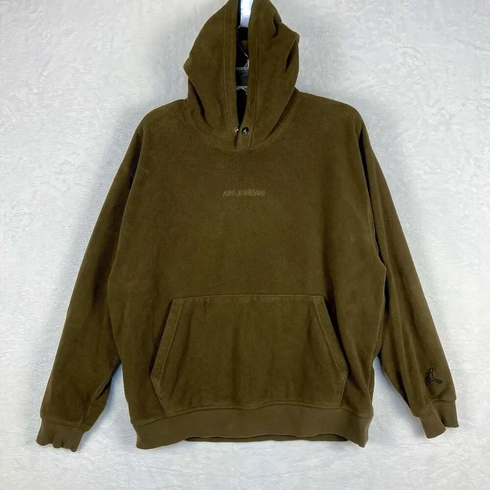 VTG Air Jordan Hoodie Men L Brown Fleece Embossed Pullover Heavyweight Fuzzy